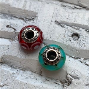 Green/red muranoglass sterlingsilver pandora beads